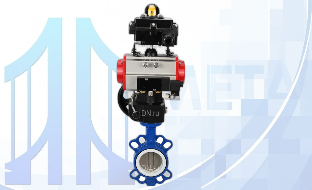 Дисковый поворотный затвор Ду80 PN16 с пн/пр PA-DA-083, с пн/распр. 4V320-08 220В, с БКВ APL-410N EX, с ручн. дубл. MON2-450-T28-ISO вес-12,5