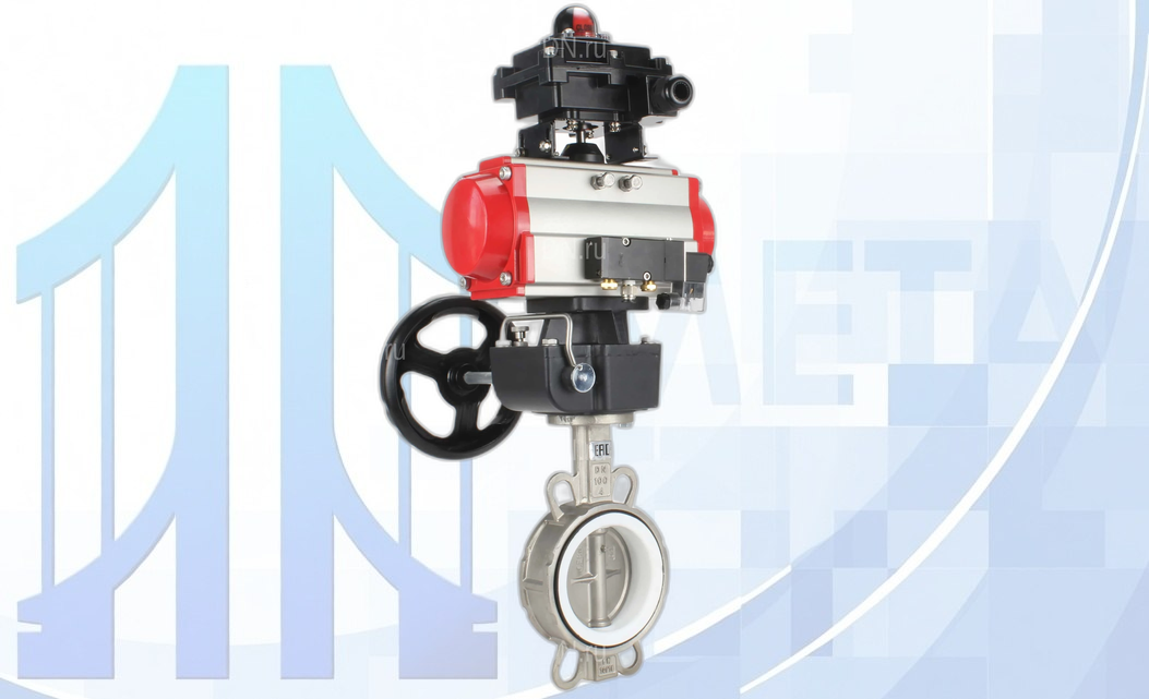 Дисковый поворотный затвор DN250 PN16 с п/п PA-DA-140, с пневмораспр. 4V320-08 220В, с БКВ APL-410N EX, с ручн. дубл. MON4-1200-T54-ISO вес-46,3