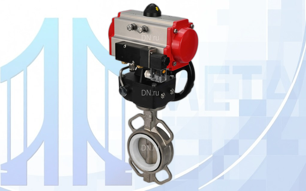 zatvor_s_pnevmo20_08_220v_hdm_dn80_2 Дисковый поворотный затвор Ду100 Ру16, с пневмопр. PA-DA-083, пневмораспр. 4М310-08 220В NAMUR и ручн. дубл. MON2-450-T28-ISO вес-12,22