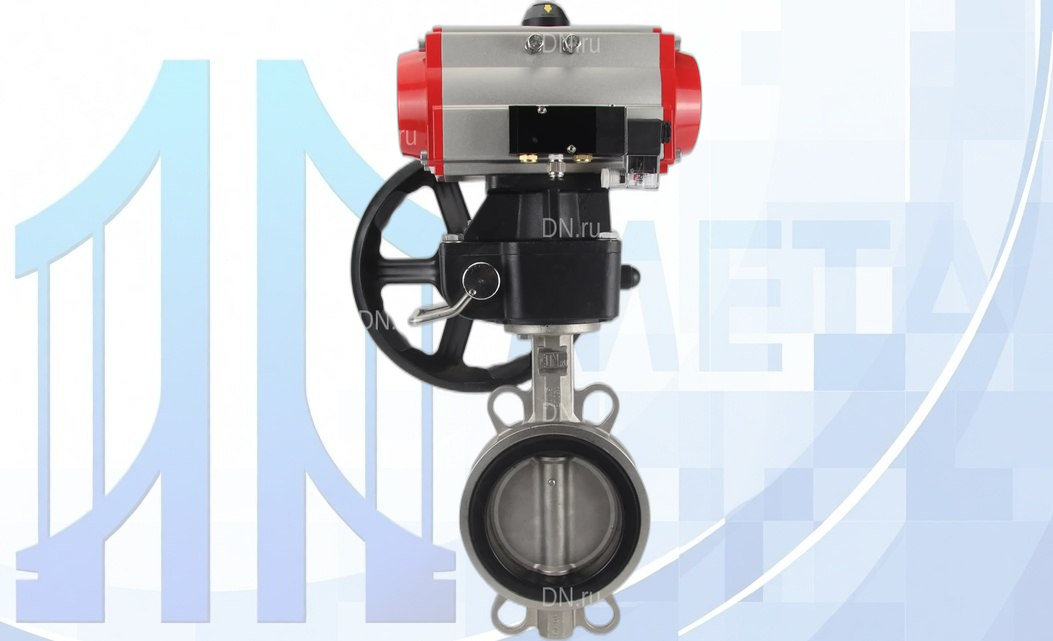Дисковый поворотный затвор DN200 PN16 с пн/пр PA-DA-130, с пн/распр. 4V320-08 220В, с ручн. дубл. MON3-700-T38-ISO вес товара-28,5