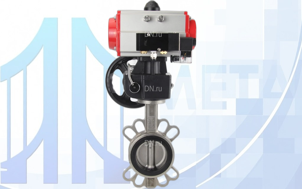 Дисковый поворотный затвор DN50 PN16 с пн/пр PA-DA-065, с пн/распр. 4V320-08 220В, с ручн. дубл. MON1-250-T26-ISO вес товара-8,2