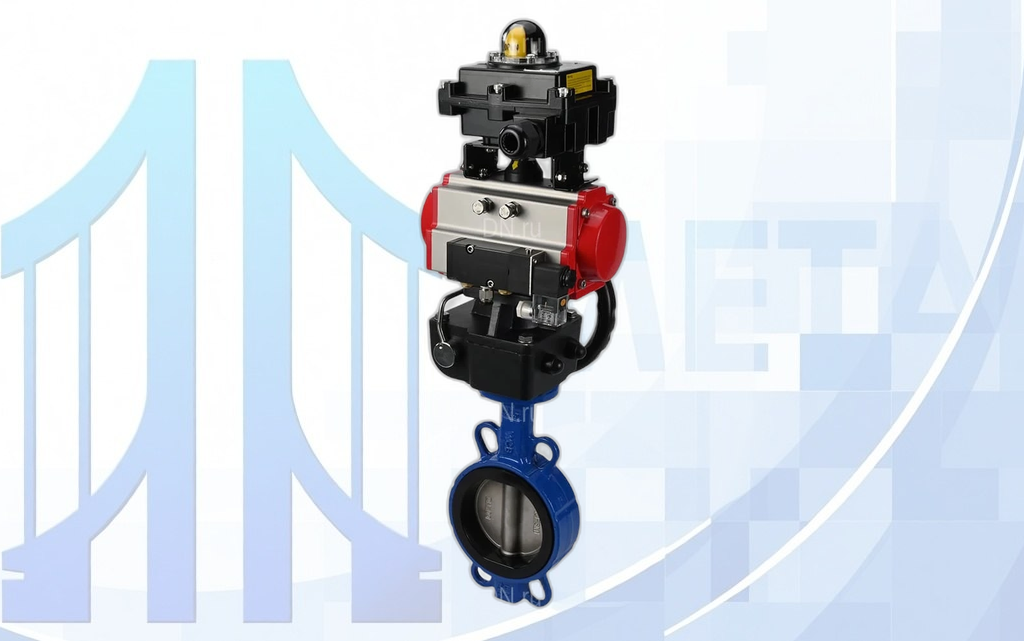 Дисковый поворотный затвор DN200 PN16 с пн/пр PA-DA-130, с пн/распр. 4V320-08 220В, с БКВ APL-410N EX, с ручн. дубл. MON3-700-T38-ISO вес товара-29,6