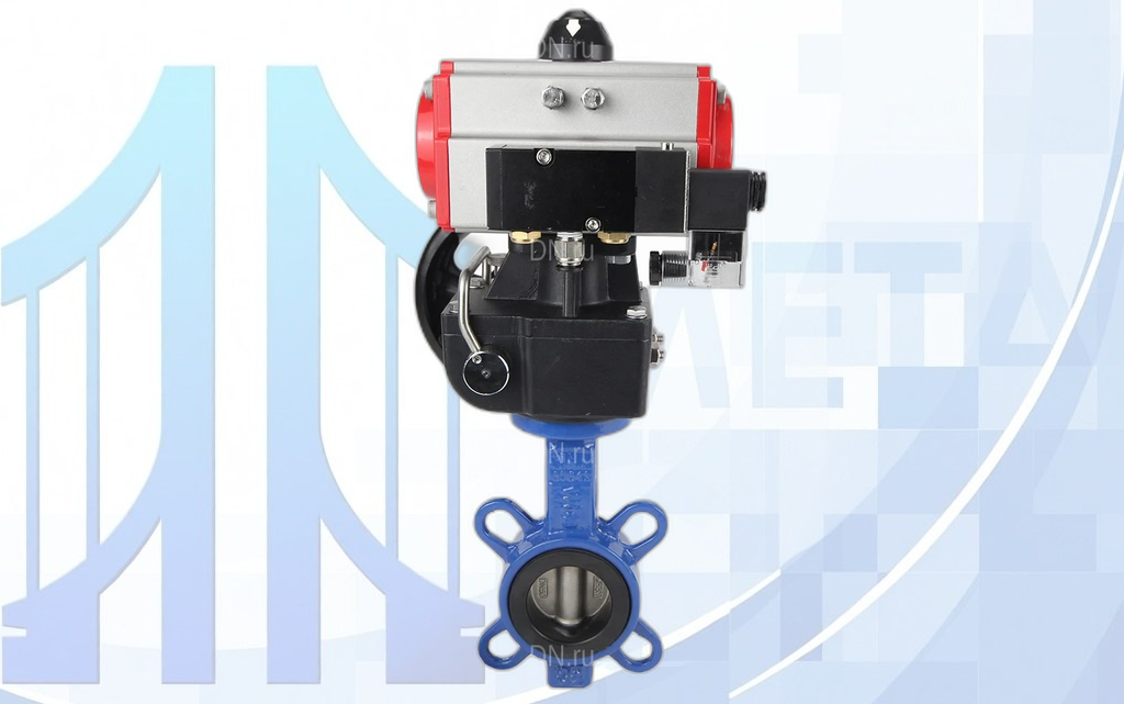 Дисковый поворотный затвор DN50 PN16 с пн/пр PA-DA-065, с пн/распр. 4V320-08 220В, с ручн. дубл. MON1-250-T26-ISO вес-8,2