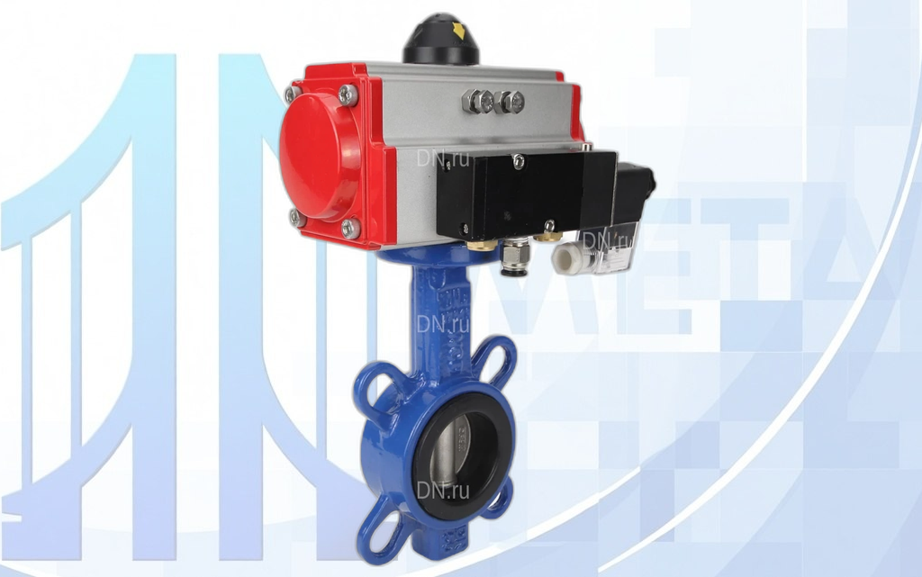 Дисковый поворотный затвор DN65 PN16 с п/п PA-SA-105 и пневмораспр. 4М310-08 220В NAMUR вес товара-9,42